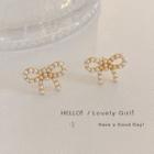 Bow Faux Pearl Alloy Earring A324 - 1 Pair - Gold - One Size