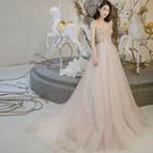 Strapless Flower Embroidered Organza Wedding Gown