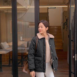 Fleece-collar Quilting Jacket