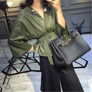 Faux-leather Belted Top