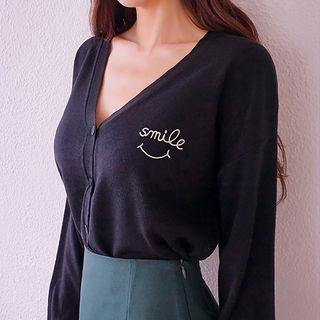 Smile Embroidered Knit Cardigan