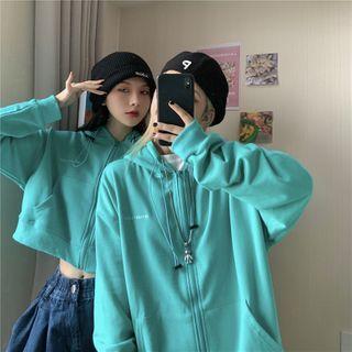 Plain Cropped Hooded Zip Jacket / Plain Hooded Zip Jacket