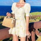 Short-sleeve Cherry Pattern Mini Dress