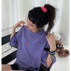Elbow-sleeve Lettering Oversized T-shirt Purple - One Size