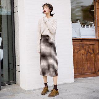 Checked Straight-fit Skirt