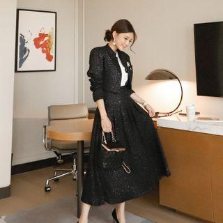 Set: Glitter Plaid Jacket + Midi A-line Skirt