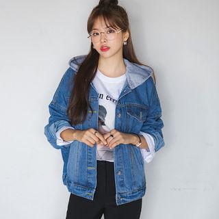 Hooded Denim Jacket Blue - One Size