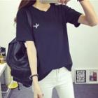 Airplane Embroidered Short Sleeve T-shirt