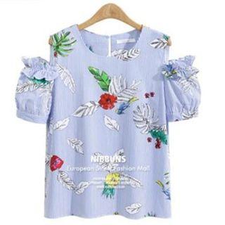 Cold-shoulder Short-sleeve Print Top
