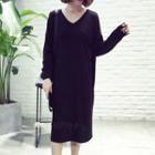 Plain Long Sleeve V-neck T-shirt Dress