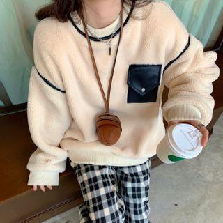 Paneled Faux Shearling Pullover Off White - One Size