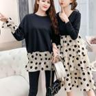 Polka Dot Panel Pullover / Long-sleeve Layered Dress