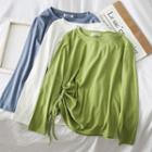 Drawstring-side Long-sleeved Crop T-shirt