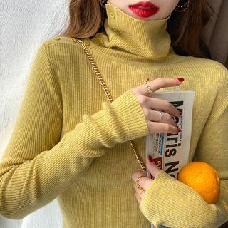 Buttoned High-neck Ribbed-knit Top In 6 Colors