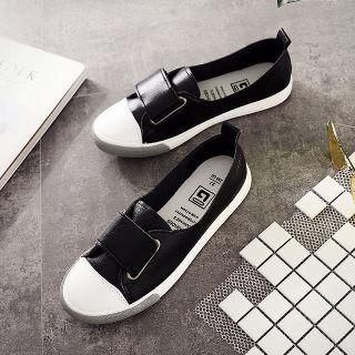 Faux-leather Adhesive Strap Sneakers