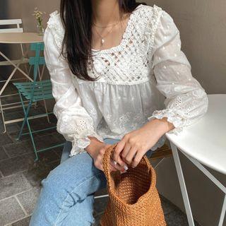 Square-neck Embroidered Top One Size