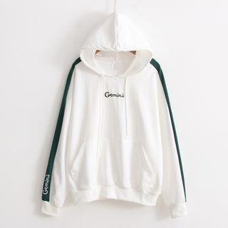 Lettering Embroidered Stripe Detail Hoodie