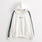 Lettering Embroidered Stripe Detail Hoodie