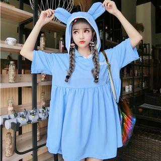 Rabbit Ear Hooded Short-sleeve T-shirt Dress