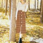 Set: Knit Top + Plaid Midi A-line Skirt