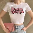 Short-sleeve Heart Print Ribbed Crop T-shirt