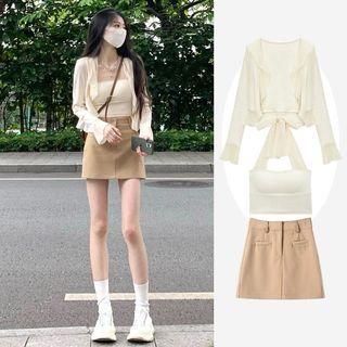 Halter-neck Top / Cardigan / A-line Skirt / Set