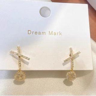 Rhinestone Crisscross Drop Earring Gold - One Size