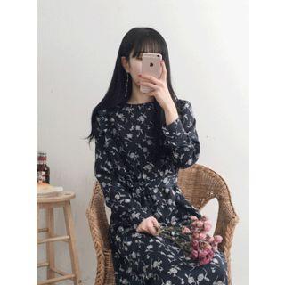 Frill-trim Floral Long Dress With Sash