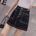 Contrast Stitch Mini A-line Denim Skirt