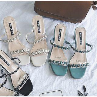 Buckled Strap Kitten Heel Slide Sandals