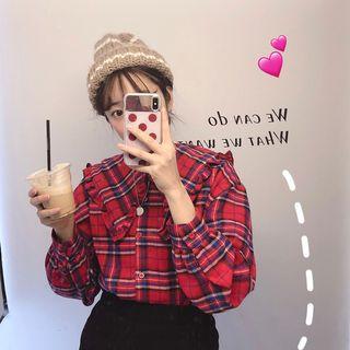 Plaid Peter-pan-collar Blouse / V-neck Blouse