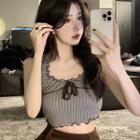 Halter Plaid Lettuce Edge Crop Top Coffee - One Size
