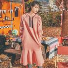 Ruffle-hem Long Hoodie Dress