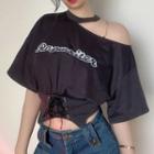 Cold-shoulder Lace-up Cropped T-shirt