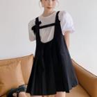 Puff-sleeve Plain Top / Sleeveless Bow Mini Dress