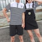 Couple Set: Short-sleeve Polo Shirt + Shorts / Jumper Dress