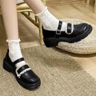 Block Heel Frill Trim Mary Jane Shoes