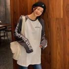 Printed Color Block Long-sleeve T-shirt White - One Size