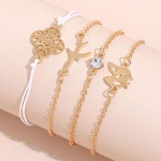 Set Of 4 : Rhinestone / Alloy Bracelet / String Bracelet (assorted Designs) Ab312 - Gold - One Size
