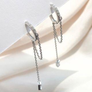 925 Sterling Silver Rhinestone Dangle Earring 1 Piece - 925 Silver - Silver - One Size