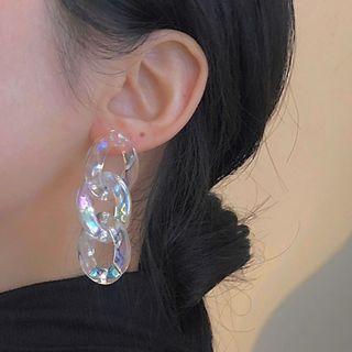 Chained Drop Ear Stud 1 Pair - 1170a# - Transparent - One Size