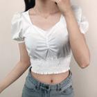 Sweetheart Neckline Puff-sleeve Cropped Blouse