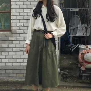 Plain Blouse/ Midi A-line Skirt/ Set