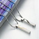 Set Of 2: Stainless Steel Couple Matching Heart Bar Pendant Necklace