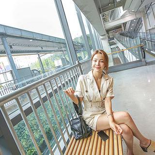 Short-sleeve Belted Blazer Playsuit