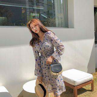 V-neck Smocked-waist Floral Print Dress