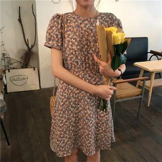 Floral Printed Short-sleeve Dress Floral - One Size