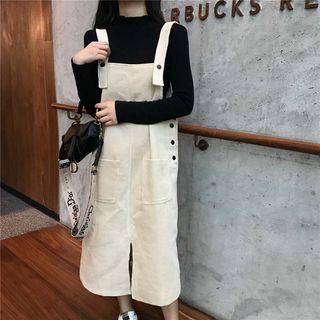 Corduroy Split Midi Jumper Dress As Shown In Figure - One Size