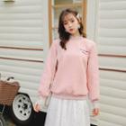 Lace Trim Embroidered Letter Sweatshirt Pink - One Size
