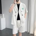 Set: Short-sleeve Applique Double-breasted Blazer + Shorts